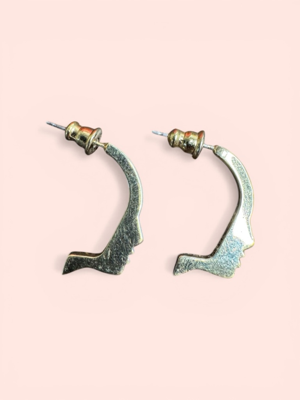 Lady Grey Earrings UO Exclusive Gold Tone Face Profile Silhouette Hoop Posts